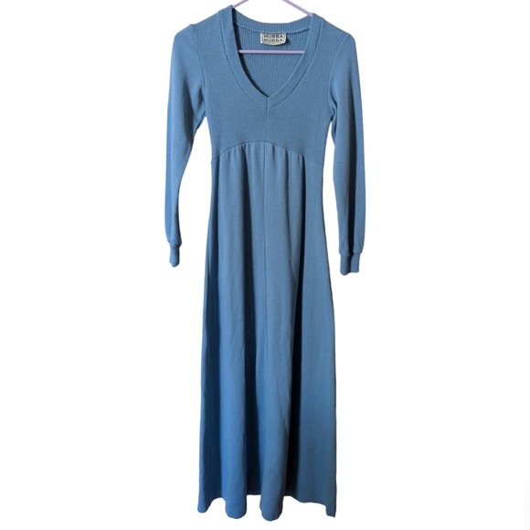 Vintage 70's Hubba Hubba Women's 7/8 Cerulean Blue Long-Sleeve Maxi Knit Dress - Picture 1 of 11